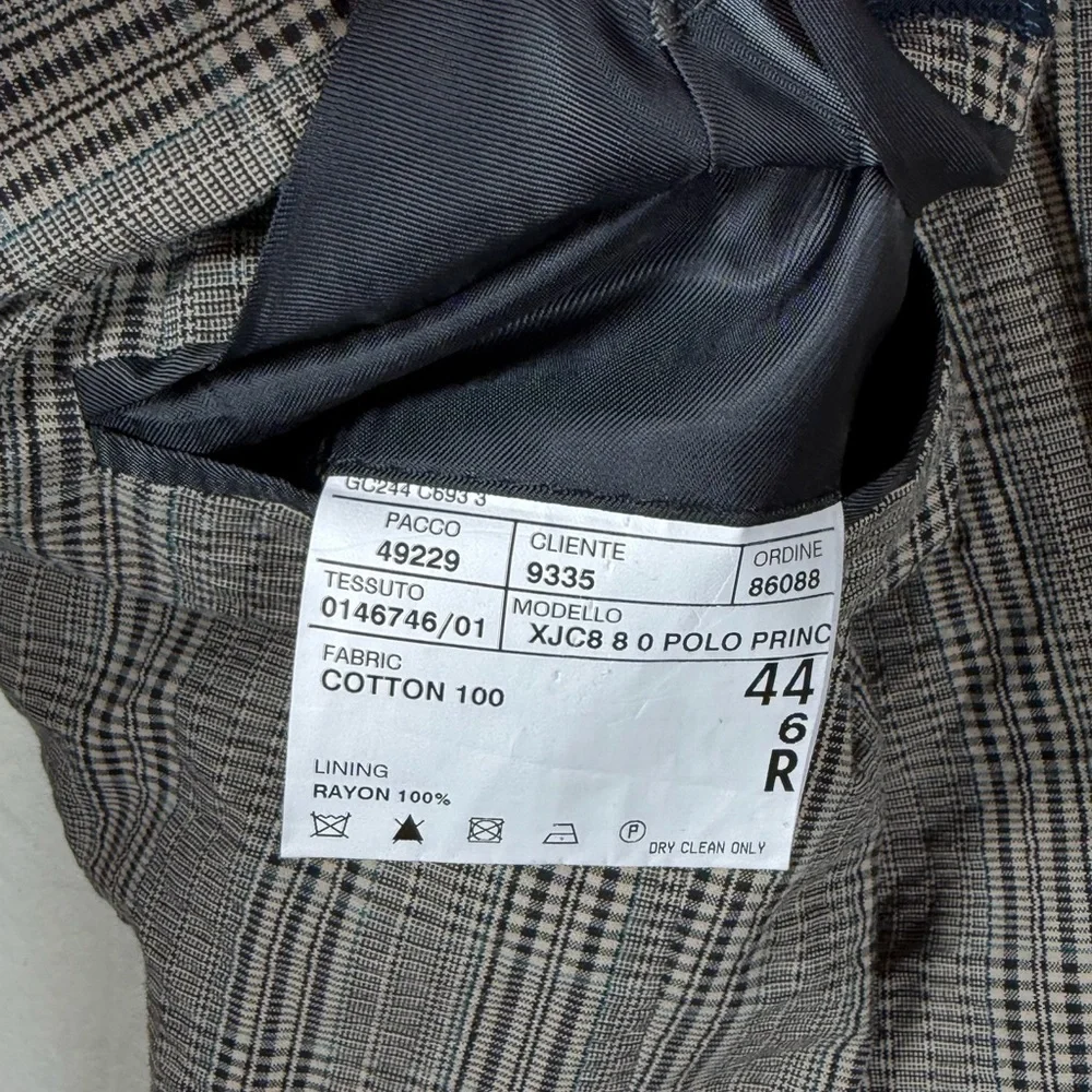 Polo Ralph Lauren 44R Made in Italy 100% Cotton Men's Gray Plaid Blazer